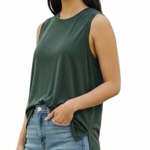 Gap Sleeveless High‑Low Soft Spun Blouse Cool Olive Small